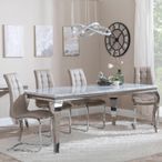 Louis Dining Set - 4 Seater - 140cm - Grey Marble & Chrome - Jamison Dining Chairs - Beige Faux Leather