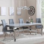 Louis Dining Set - 4 Seater - 140cm - Grey Marble & Chrome - Jamison Dining Chairs - Grey Faux Leather