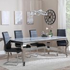 Louis Grey Marble and Chrome Dining Set - Roma Black Faux Leather Dining Chair