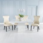 Turin White Marble Square Dining Set - Mimi Cream Faux Leather Chair