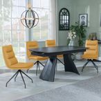 Kinston Black Ceramic Extending Dining Set - Diego Yellow Leather Swivel Dining Chair
