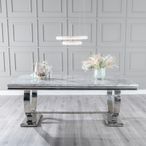 Glacier 6 Seater Grey Marble and Chrome Dining Table - Sizes Available