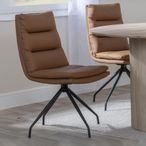 Diego Brown Leather Swivel Dining Chair with Black Legs