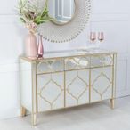 Casablanca Mirrored Gold Trim 3 Door Large Sideboard - 125cm