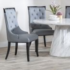 Carmela Grey Leather Large High Back Dining Chair with Black Legs