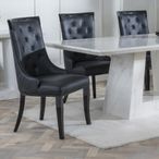Carmela Black Leather Large High Back Dining Chair with Black Legs