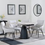Carrara Grey Ceramic 4 Seater Round Extending Dining Set - 4 Ace Beige Fabric Swivel Dining Chair