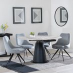 Carrara Dining Set - 4 Seater - 135cm - Round - Grey Ceramic - Extending - 4x Arctic Swivel Dining Chairs - Grey Velvet Fabric