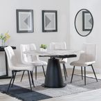Carrara Grey Ceramic 4 Seater Round Extending Dining Set - 4 Corona Beige Fabric Dining Chair