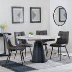 Carrara Grey Ceramic 4 Seater Round Extending Dining Set - 4 Corona Grey Fabric Dining Chair