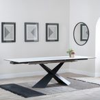 Hayden 6-10 Seater White Ceramic Extending Dining Table with Black Cross Base