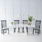 Milan White Marble Dining Set - Athena Black High Gloss Slatted Back Dining Chair with Grey Seat Pads