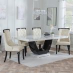 Madrid White Marble Dining Set - Carmela Cream Leather Dining Chair