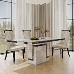 Venice Grey Marble Dining Set - Carmela Cream Leather Dining Chair