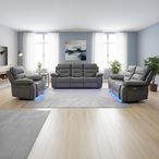 Foster Grey Fabric 3+2+1 Seater Recliner Sofa with LED Lights, Drop-Down Table & Cup Holders