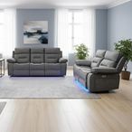Foster Grey Fabric 3+2 Seater Recliner Sofa Set with LED Lights, Drop-Down Table & Cup Holders