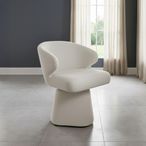Riya White Fabric Sculpted Barrel Swivel Dining Chair