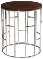Clearance - Zion Round Chrome Side Table with Mango Wood Top - Brand New Item