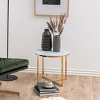 Alisma Side Table - Round - White Marble Effect and Gold - with Shelf