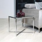 Cross Side Table - Square - Clear Glass and Chrome