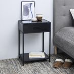 Seaford Bedside Table - 1 Drawer - Black Melamine and Metal