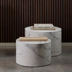 Dice Coffee Table - Round - White Marble Effect - Set of 2