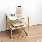 Alisma Bedside Table - White Marble and Gold Metal