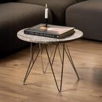 Prunus Side Table - Round - Brown Marble - with Chrome Hairpin Legs