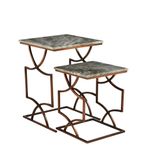 Templar Tables - 2 Tier - Grey Marble with Bronze Metal Base