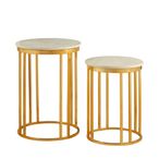 Templar Side Tables - Set of 2 - Round - White Marble and Gold
