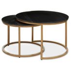 Varana Nest of Tables - Set of 2 - Black Marble with Gold - Round
