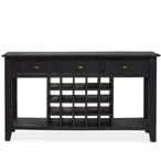 Fusion Console Table - Black Mango Wood - 3 Drawer - with Wine Bottle Storage