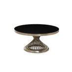 Anzio Coffee Table - Black Glass Round with Geometric Base
