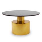 Rabia Coffee Table - Black Marble Round with Gold Base