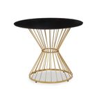 Anzio Dining Table - 2 Seater - 90cm - Round - Black Glass with Gold Hourglass Base