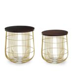 Agra Side Tables - Set of 2 - Mango Wood and Brass - Round