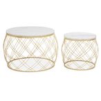 Jodie Side Tables - Set of 2 - White Marble Round with Geometric Base