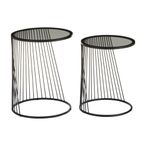 Trento Side Tables - Set of 2 - Glass Round with Black Metal Base