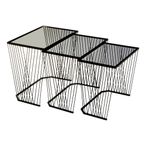 Trento Side Tables - Set of 3 - Glass with Black Metal Base