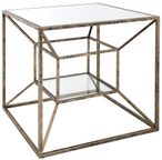 End Table - Gold Metal with Smoke Glass