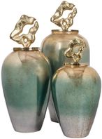 Betany Ceramic Jar - Gold, Green and White - Small