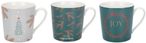 Festive Fir Ceramic Mugs - Green and White - Set of 6