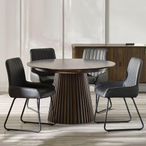 Arya Dark Oak Slatted Round Extending Dining Table - 120cm-200cm - 4-8 Seater