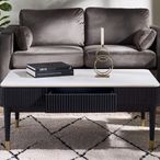 Louis Coffee Table - 2 Drawer - White Ceramic Top - Black Fluted Base