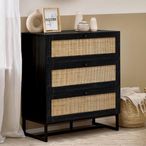 Padstow Chest of Drawers - 3 Drawer - Small - Black and Rattan