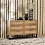 Padstow Chest of Drawers - 6 Drawer - Wide - Oak and Rattan