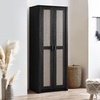 Sydney Wardrobe - 2 Door - Black and Faux Rattan