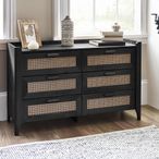 Sydney Chest of Drawers - 6 Drawer - Wide - Black and Faux Rattan