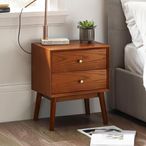 Lowry Bedside Cabinet - 2 Drawer - Cherry Wood - Retro Style
