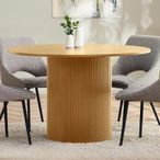 Louis Dining Table - 120cm - 4 Seater - Round Pedestal - Light Oak Effect - Fluted Base